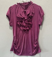 Vintage Y2K Babydoll Ruffle Front Top Size XL Whimsigoth Magenta Shimmer Keyhole