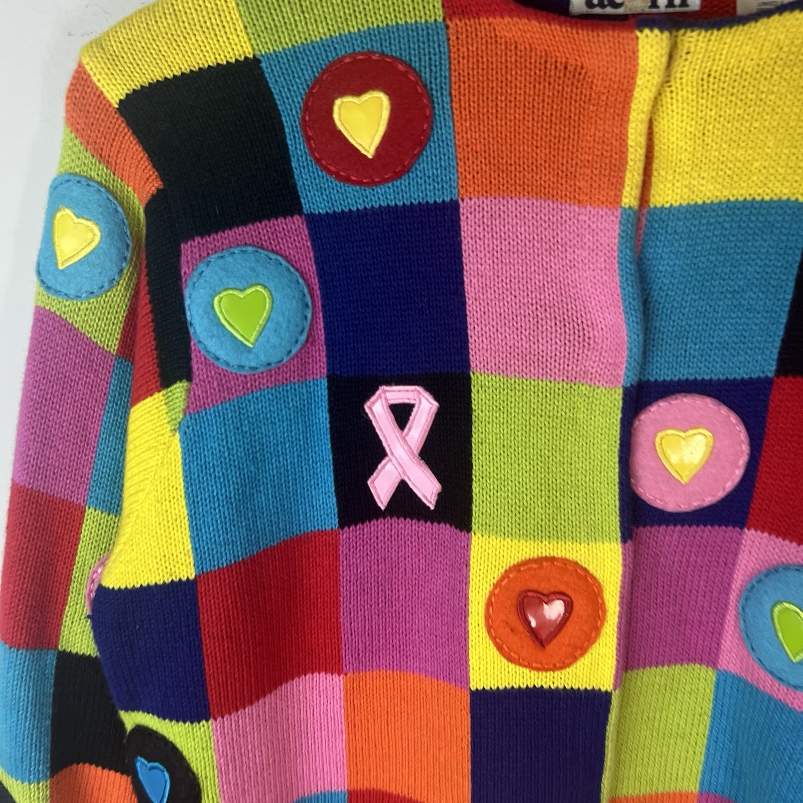 Acorn Patchwork Sweater Rainbow Knit Cardigan Bre… - image 3