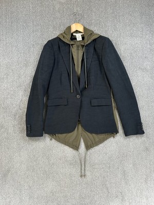 Veronica Bartjacke Damen Einheitsgröße schwarz grün Leinen Kapuze Blazer Utility