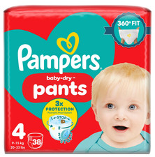 Image of Pampers Baby-Dry Nappy Pants SIZE 4 - 38 Nappies 9kg-15kg