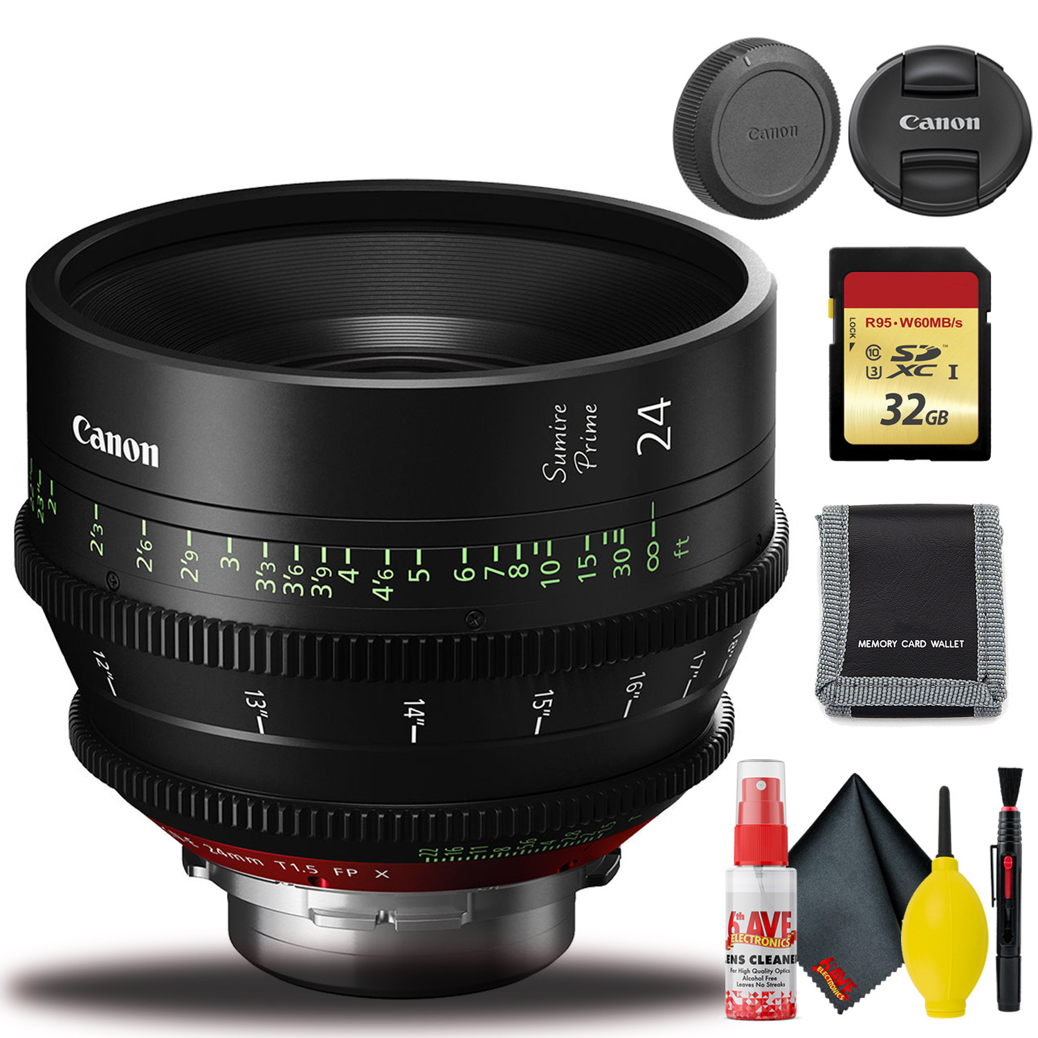 Canon 24mm Sumire Prime T1.5 (крепление PL, ножки) с набором для чистки и 32 ГБ памяти