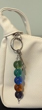 Multicolored Glass beaded Keychain, Silver tone with clear bead accents