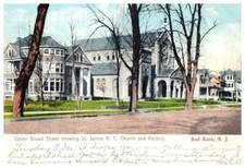 Vintage Postcard 1908 St. James R.C. Church & Rectory, Red Bank, New Jersey (NJ)