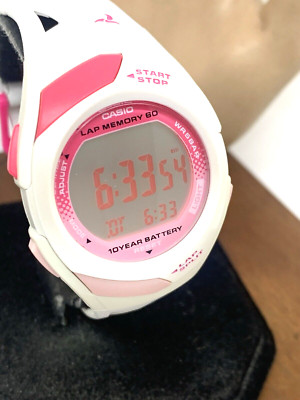Casio Women's Watch STR300 Runner Lap Counter White Pink Resin Digital 2575 35mm