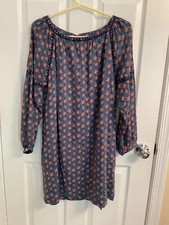 Roller Rabbit Dress Sz S Blue Floral Relaxed Peasant Cottage Boho Pockets Shift