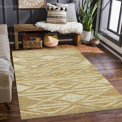 Handmade Geometrisch Teppich 100% Jute Läufer Hand Gewebt Schlafzimmer Kelim Mat