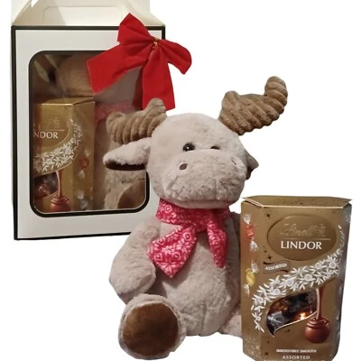 CELEBRATION Hamper Gift Christmas Medium Reindeer Plush Lindor Assorted Chocolate Box Gift