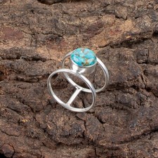 Blue Copper Turquoise Gemstone 925 Sterling Silver Artisan Jewelry Ring For Her