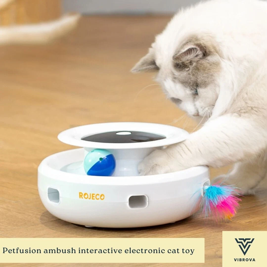 PetFusion Ambush Interactive Electronic Cat Toy - 2-in-1 Smart Feather Fun Ball