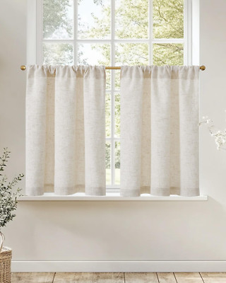 Linen Tier Curtains 24'' Farmhouse Rod Pocket for Small Windows - 2 Panels