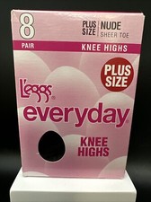 Leggs Everyday Plus Size Knee Highs Sheer Toe 8 Pair Nude NEW Box