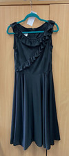 Vintage Carnegie of London Black Ruffle Bodice Midi Dress UK 12-14 | US 8-10
