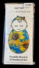 Little Sleepies SUNFLOWER FIELDS Soft Swaddle Blanket Luxe Bow Headband Set NIB