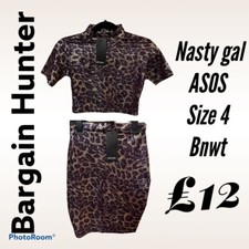 Nasty Gal Purple Leopard High Neck And Miniskirt Coord Size 4 Bnwt