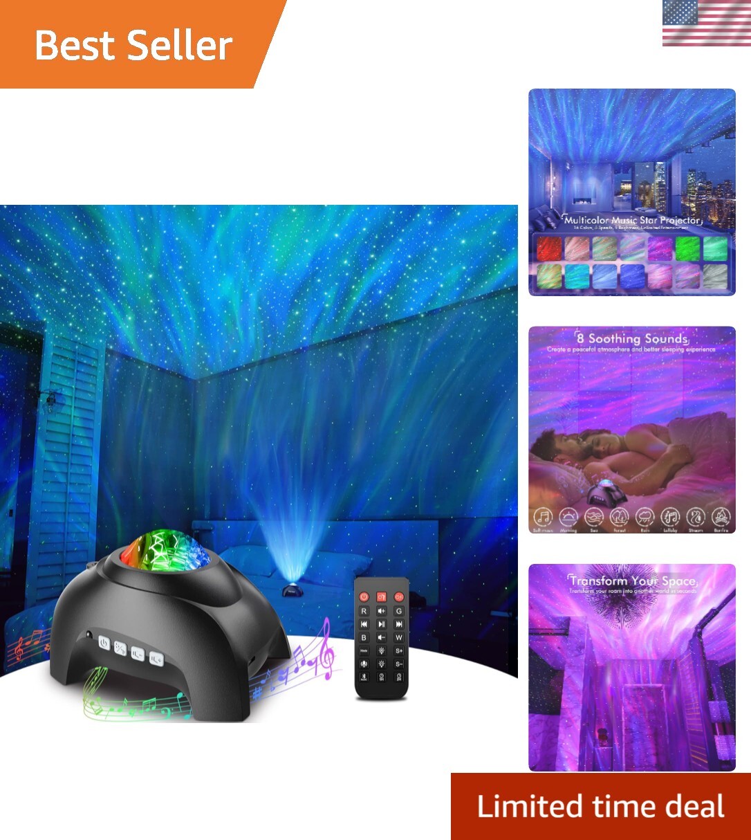 Galaxy Projector for Bedroom, Bluetooth Speaker and White Noise Aurora Projec...