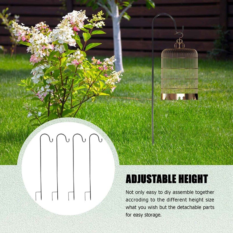 4 Pcs Adjustable Shepherd Crook Hooks,Festoon Pole with Base,Garden