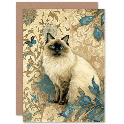 Blauspitze Stoffpuppe Katze Pflanzen Jugendstil Geburtstag Grußkarte mit Umschlag