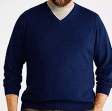 LL Bean V Neck Cotton Cashmere Blend Knit Sweater Mens Size Large Navy Classic