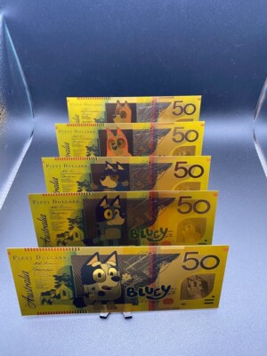24k Gold Foil BLUEY Banknote Set   WHOLE SET of 5 Notes   Great Gift!