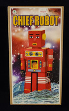 CHIEF ROBOT: Wind Up Sparking Tin Metal Toy Robot / Schylling MS445 KR 