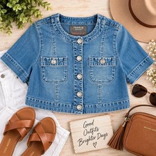 Torrid Size 00 Cropped Denim Jacket Short Sle...