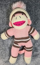 DAN DEE Dandee Pink Brown Striped Sweater SOCK MONKEY 10" Plush Stuffed Animal