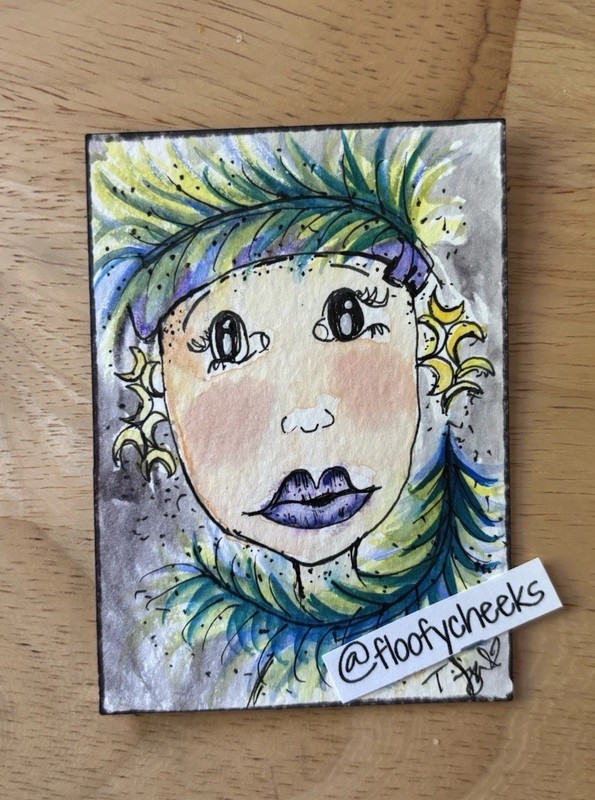ACEO Original Art Woman Portrait Face Whimsy Showgirl Theatre