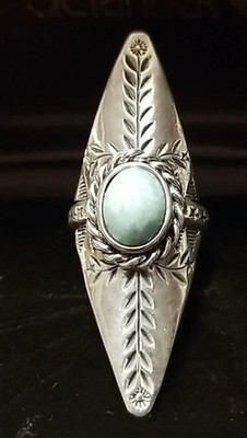 Amazonit Schild Ring, Sterlingsilber signiert NF 925 Größe 6, fast 2'' lang