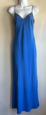 Vintage 90s Y2K Niteline By Nahdree Blue Beaded Maxi Slip Dress 6 Formal Prom