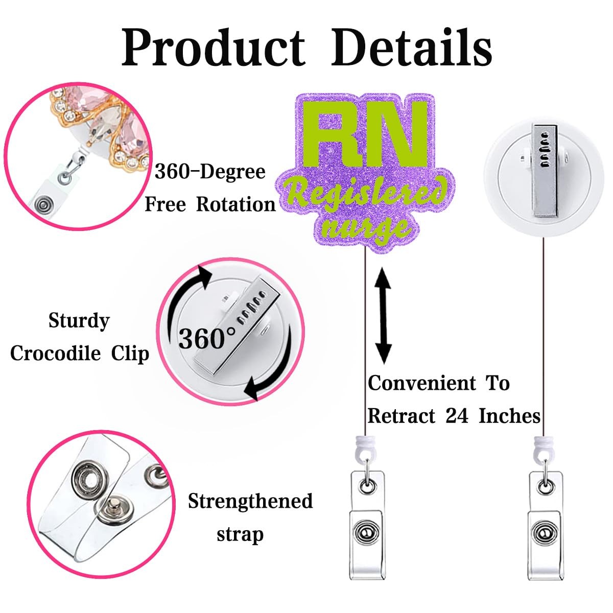 как выглядит RN Registered Nurse Badge Reel Retractable Funny Purple Rn фото
