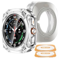 3 in 1 Metal Case for Samsung Galaxy Watch Ultra 47mm, Rugged Bumper  2PCS Glas