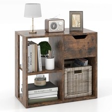 3-Cube Bookshelf 2-Tier Open Shelf Bookcase with Drawer Home Storage Organizer