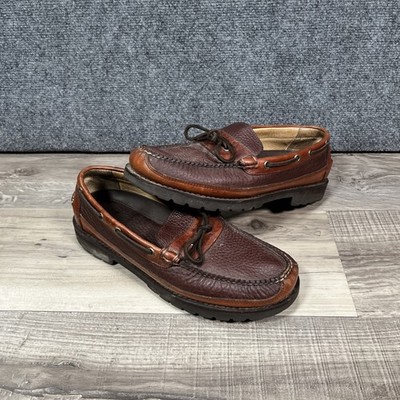 L.L. Bean Allagash Mens 10 D Bison Leather Boat Shoes Slip-On Mock Toe 273080