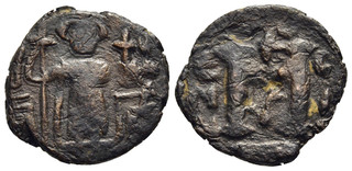 FITZ ISLAMIC EARLY UMAYYAD PSEUDO BYZANTINE AE FALUS FOLLIS 18mm 3 68g ±QQQ1656