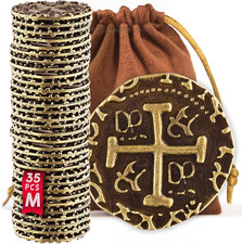 Metal Pirate Coins - 35 Medium Bronze Treasure Coin Set, Metal Replica Spanish D
