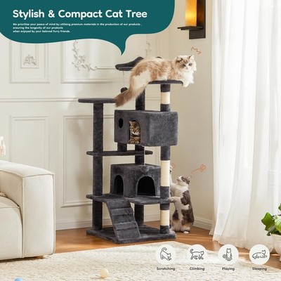 54inch Indoor Cat Tree Tower  MultiLevel Pet House for Large Cats with 2 Cond...