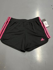 Adidas Girls XL Shorts Black Pink Athletic Running Mesh Drawstring 3-Stripe