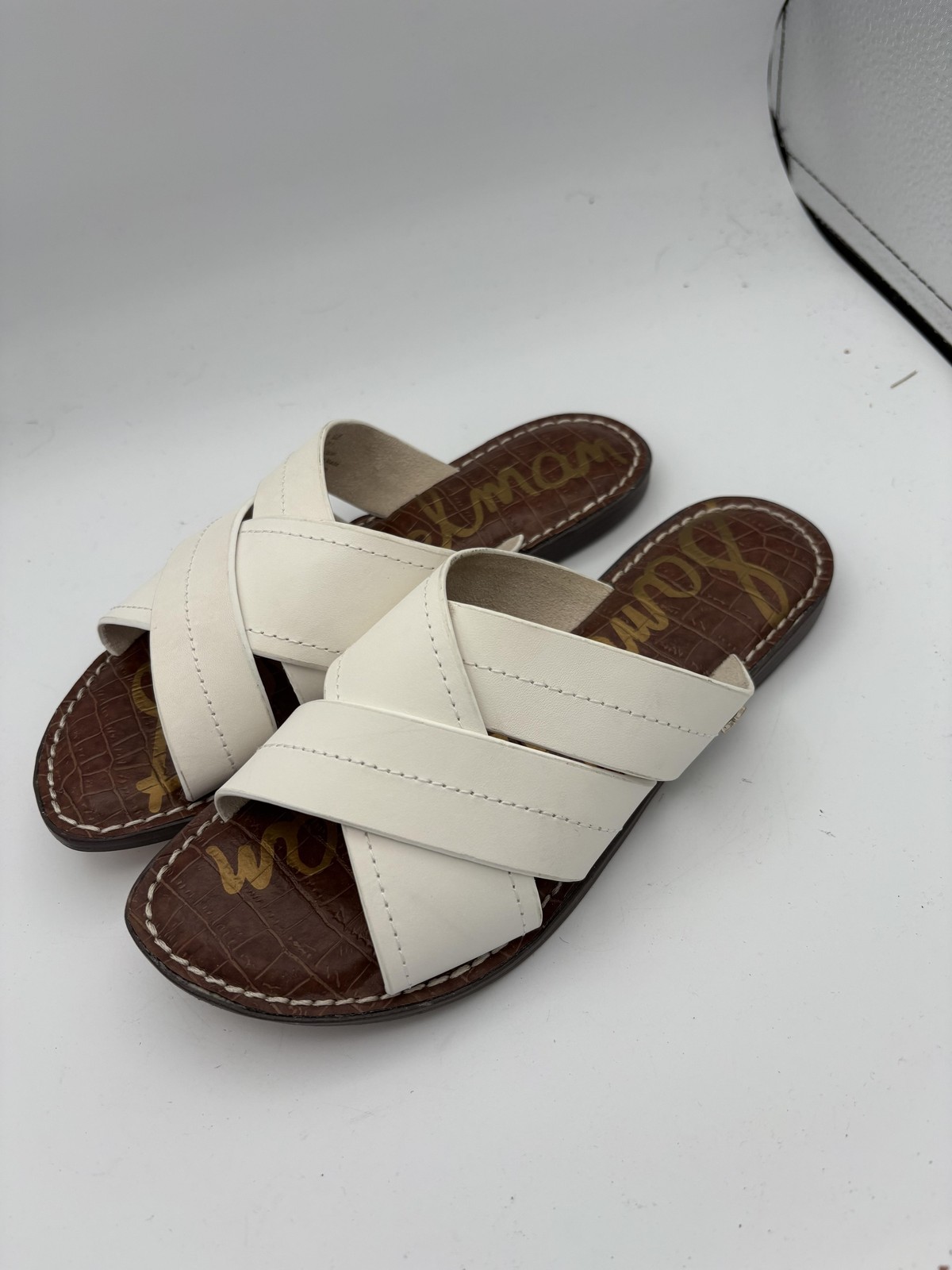 Sam Edelman Shoes Womens Size 6.5 White Leather Slide Sandals Slip On Casual