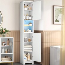 White Tall Bathroom Cabinet With LED Lights Adjustable Shelves