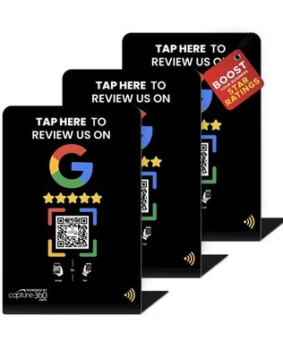 3 Pack Capture 360 NFC & QR Tap Stand for Google Reviews, Instant Feedback Zappy