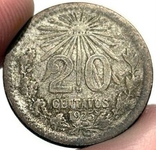 1925 Mo Mexico Silver 20 Centavos Cap & Rays Coin