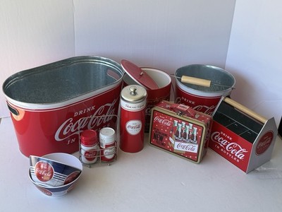 collection of vintage-style Coca-Cola branded kitchenware, novelty collectibles