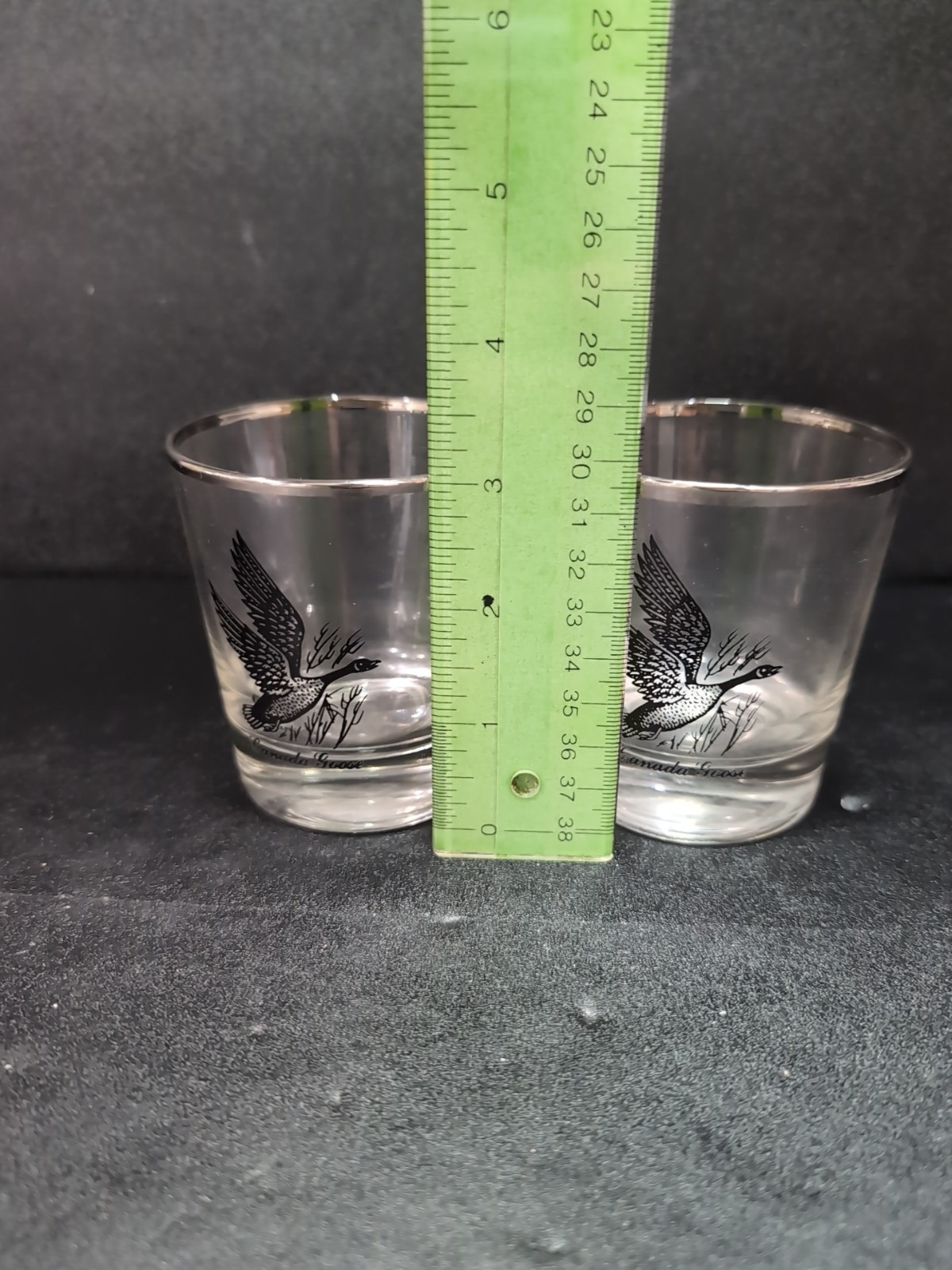 Canada Goose Whiskey Glass Set, Silver Trim Low Ball Glasses, Vtg Federal Glass thumbnail 8
