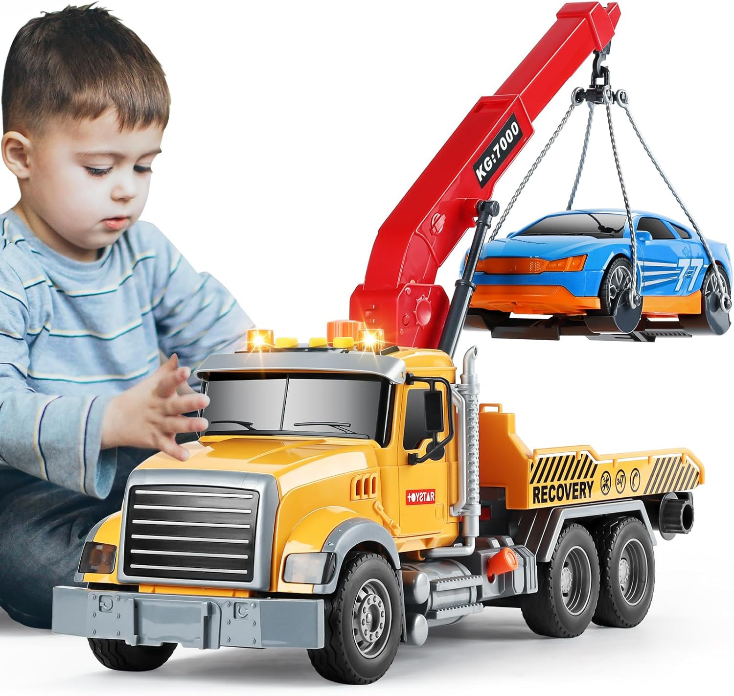 Toy Trucks Big Tow Truck Toys for 3+ Year Old Boys with Sound and Light Friction