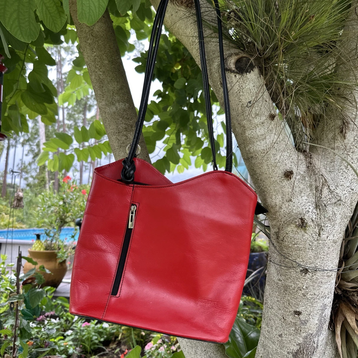 Florence red convertible shoulder/backpack bag Italian Leather Backpack/Crossbody Two-Tone Brown main image 2