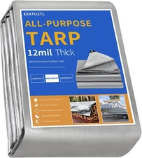 Tarps Heavy Duty Waterproof, 12 Mil Silver Heavy Duty Tarps with Grommets Reinfo