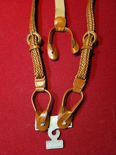 Vintage Stafford Braided Leather Double Strap Button Suspenders Brown Buckle NEW