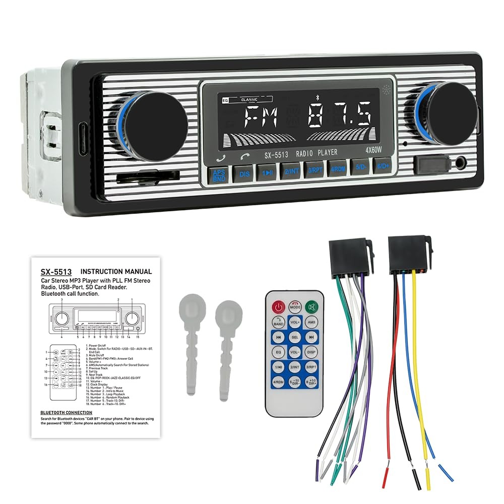 Classic 7" Single Din Car Radio,Bluetooth Stereo, FM 7(L)*2(W)*2(H) inch 