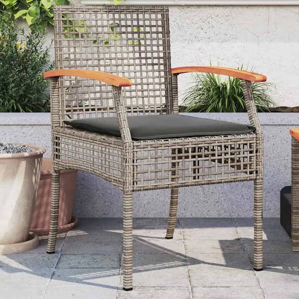 GartenstüHle Mit Kissen 2Er Set Grau Poly Rattan Akazienholz-image