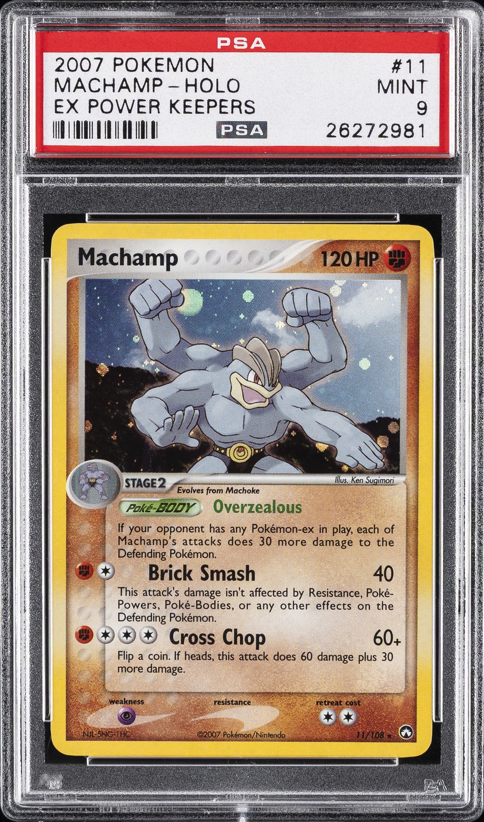 2007 POKEMON EX POWER KEEPERS #11 MACHAMP-HOLO PSA 9
